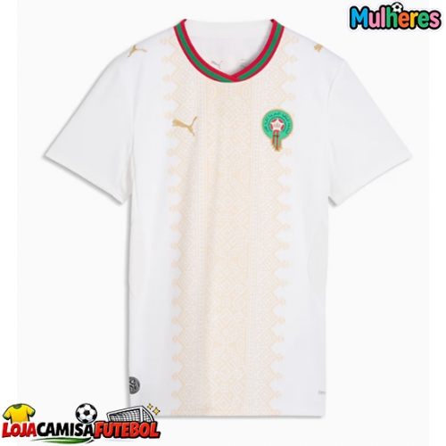 Camisa de Futebol Marrocos Equipamento Secundário Mulheres Mundo 2026 Manga Curta